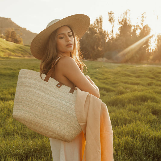 Sierra Straw Market Large Tote With Leather Handles