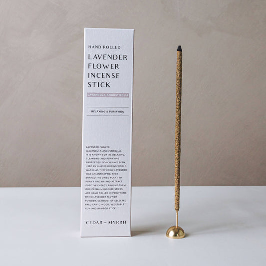 Cedar and Myrrh - [Burning Ritual] Hand Rolled Lavender Flower Incense Stick