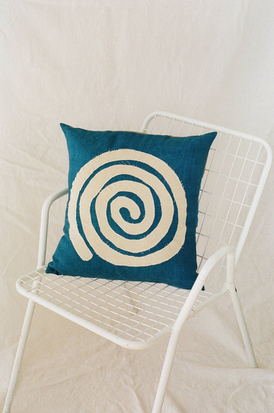 Rosemarine Textiles - swirl pillow in indigo | naturally dyed linen pillow sham